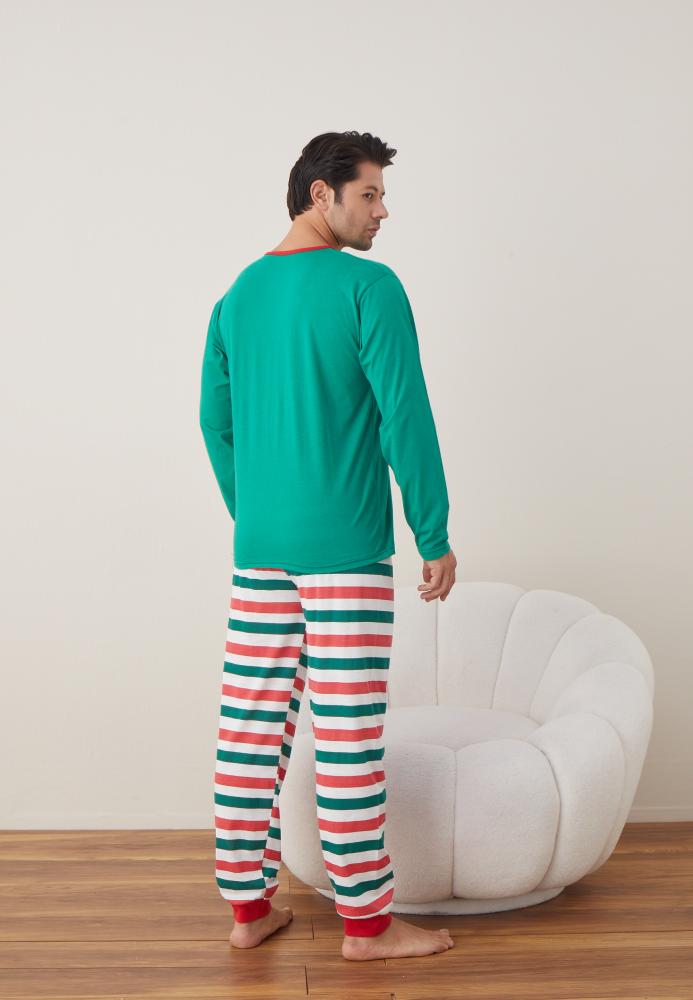 Pijama barbati Craciun "WHAT the ELF?" , maneca lunga ,pantaloni lungi,Culoare Verde ,Engros